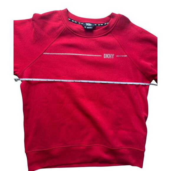 DKNY Women's Rhinestone Logo Fleece Sweatshirt NWT RED SIZE XS - Picture 9 of 10